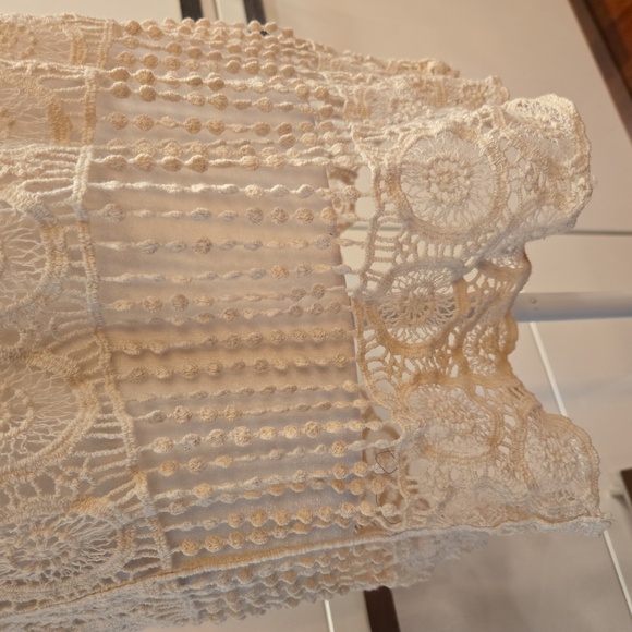 Crochet Cotton Scoop Neck Short Sleeve Top Shirt Cream Womens Size Small - Picture 7 of 7